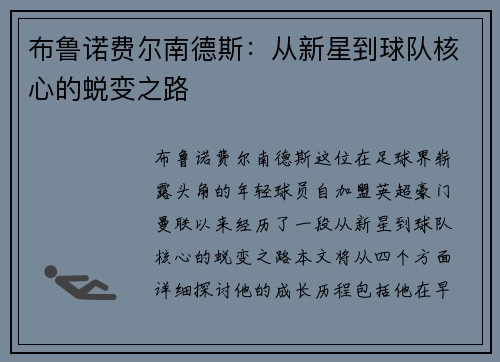 布鲁诺费尔南德斯：从新星到球队核心的蜕变之路